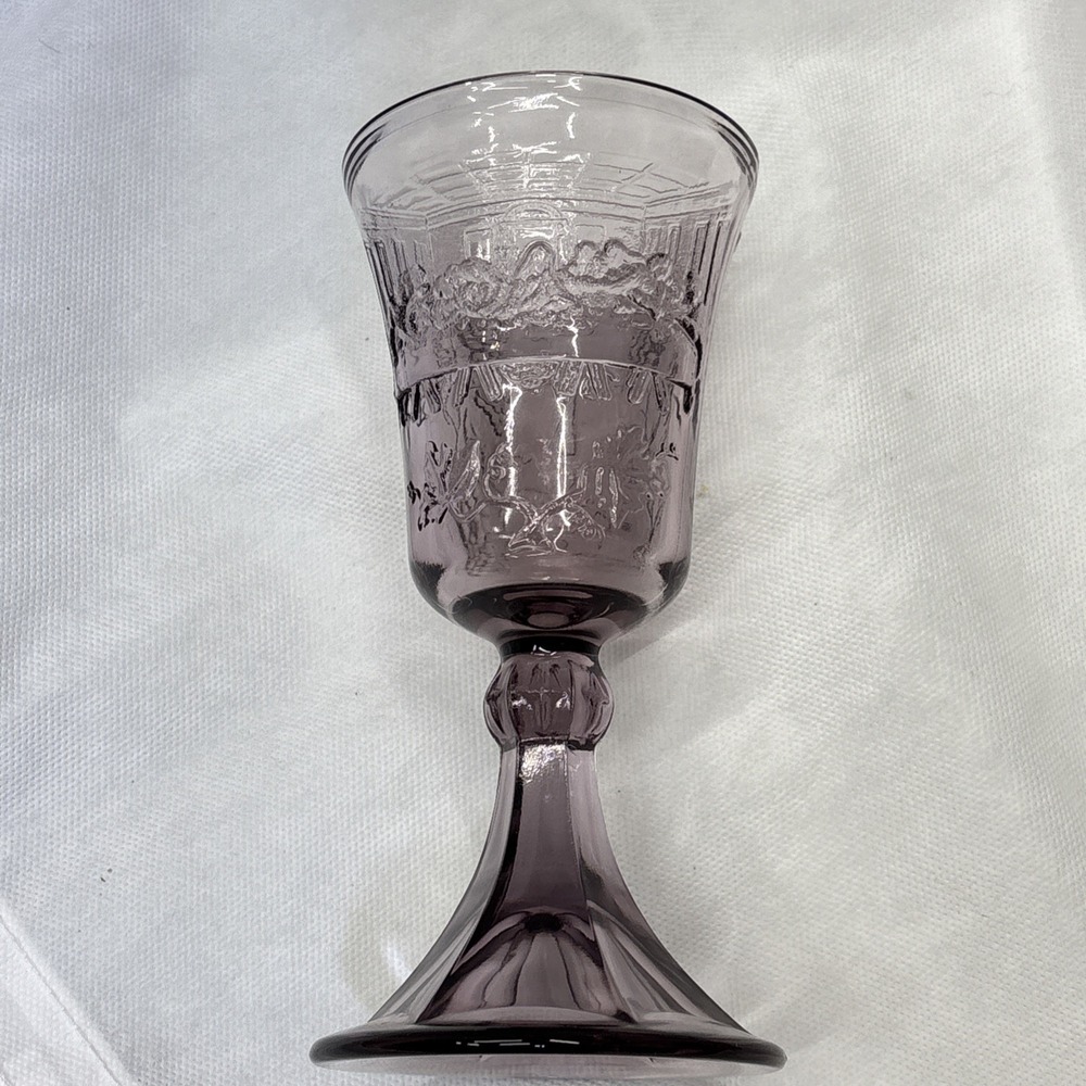 Tiara Indiana Glass Goblet Grape Colored with Cross & Last Supper Purple Easter